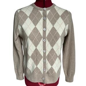 Lands End Women’s Small Petite US 6-8 100% Cashmere Argyle‎ Cardigan Sweater